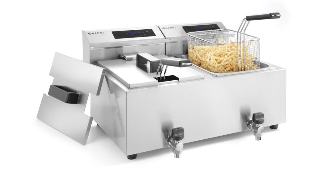 Friteuse Profi Line digital- mit Ablasshahn 2 x 8 l    Profi Line  16L  230V/7000W  605x515x(H)350mm-ING11589