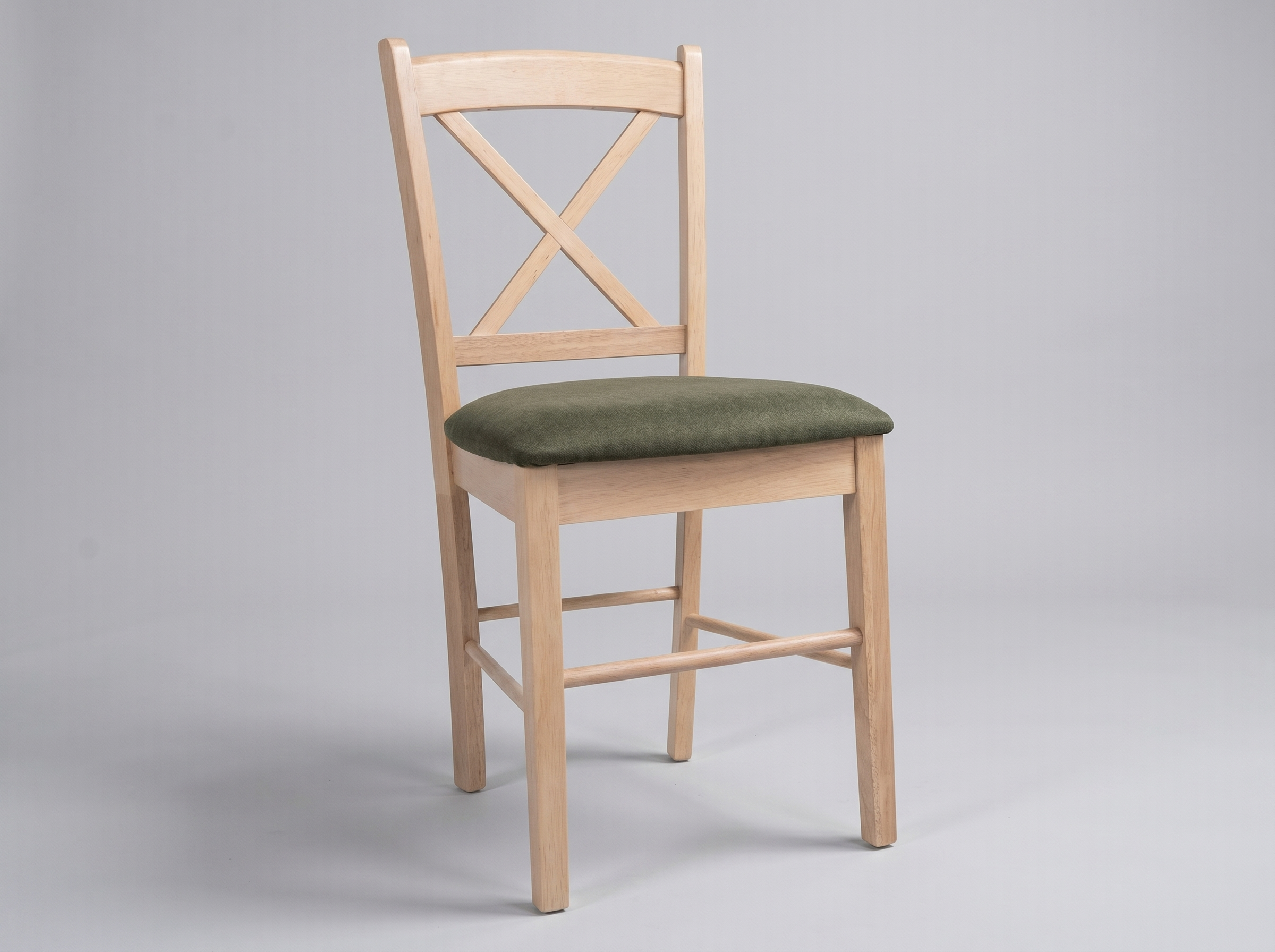 Restaurant bistrostol i Hevea-træ massivt træ Gigi mikrofiber grøn natur