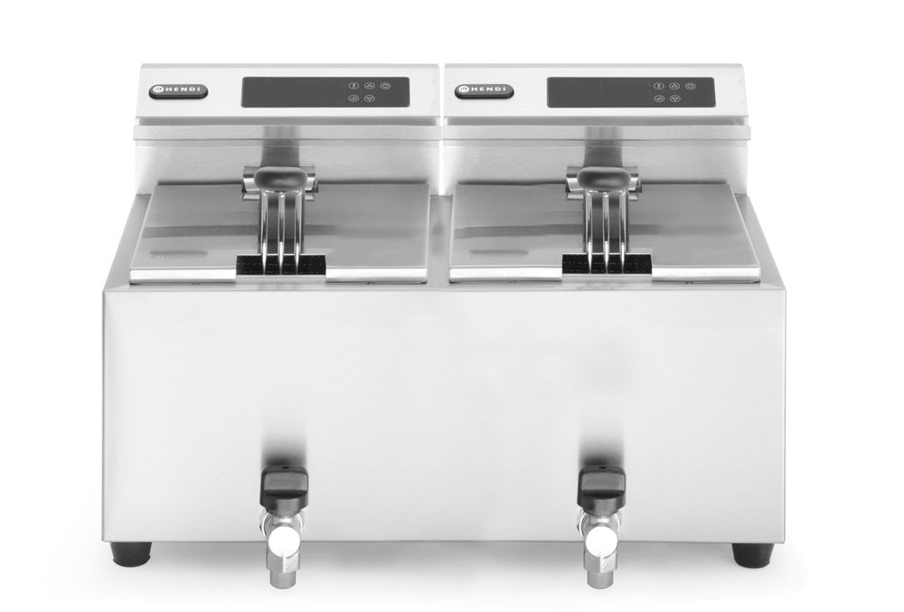 Friteuse Profi Line digital- mit Ablasshahn 2 x 8 l    Profi Line  16L  230V/7000W  605x515x(H)350mm-ING11589