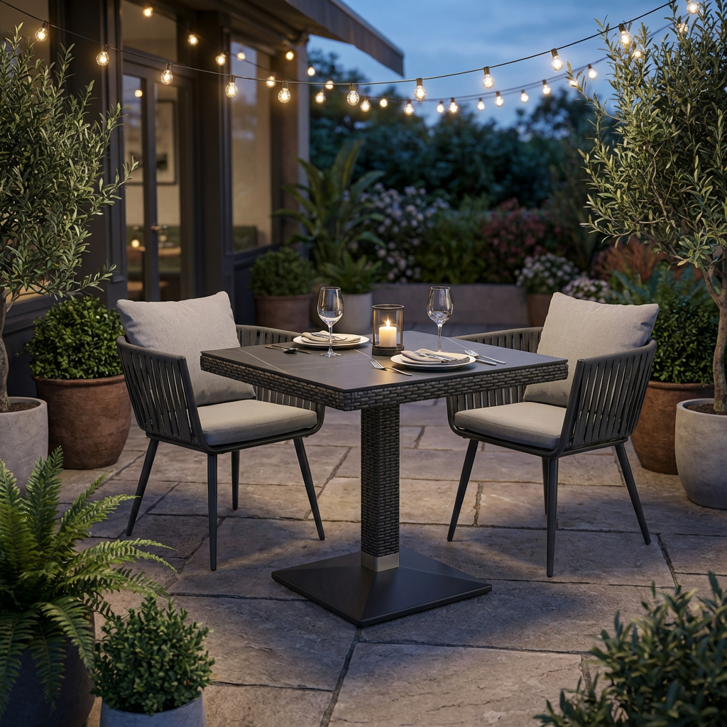 Verona bord 70x70cm polyrattan mørkebrunt marmorlook