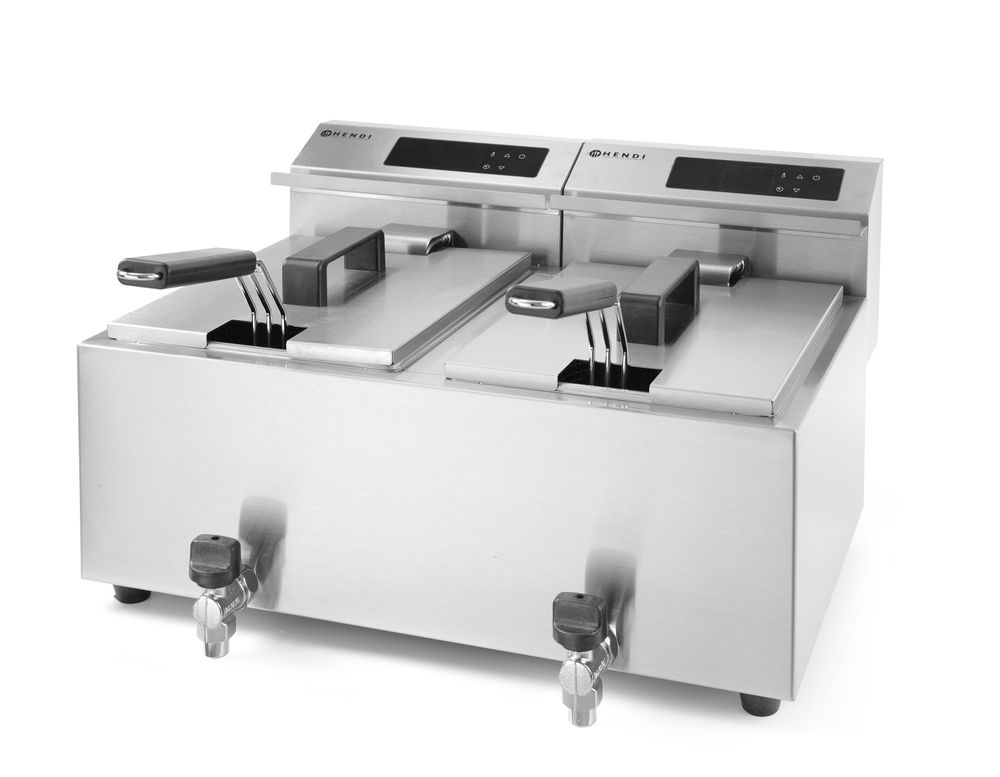 Friteuse Profi Line digital- mit Ablasshahn 2 x 8 l    Profi Line  16L  230V/7000W  605x515x(H)350mm-ING11589