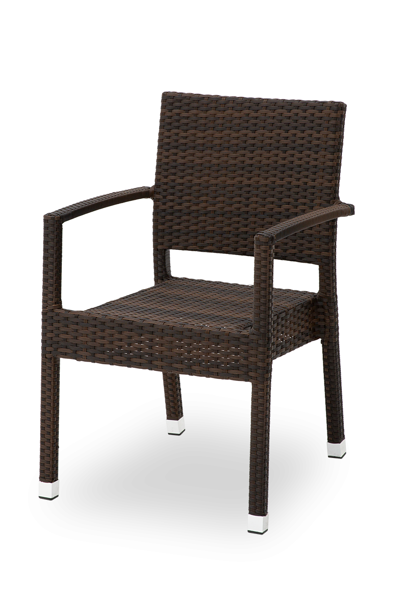 Polyrattan-stol Venice brown med armlæn