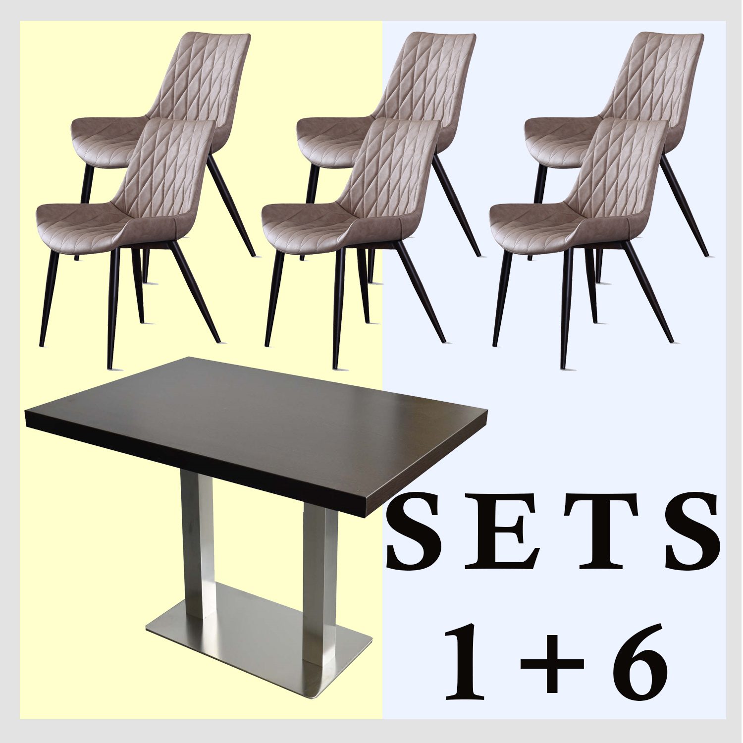 1+6 sæt 120x80cm Scarlet Lysebrun Restaurantstole Hotelbord