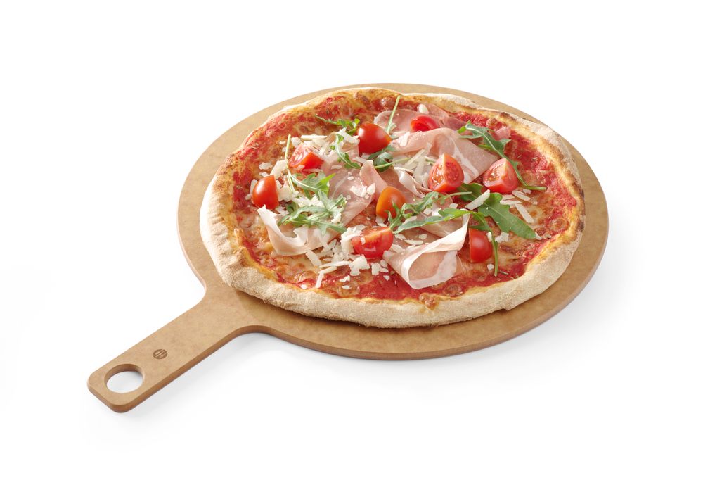 Pizzabrett mit Griff    ø356x(H)6mm-ING11402 Pizzabrett mit Griff    ø356x(H)6mm-ING11402