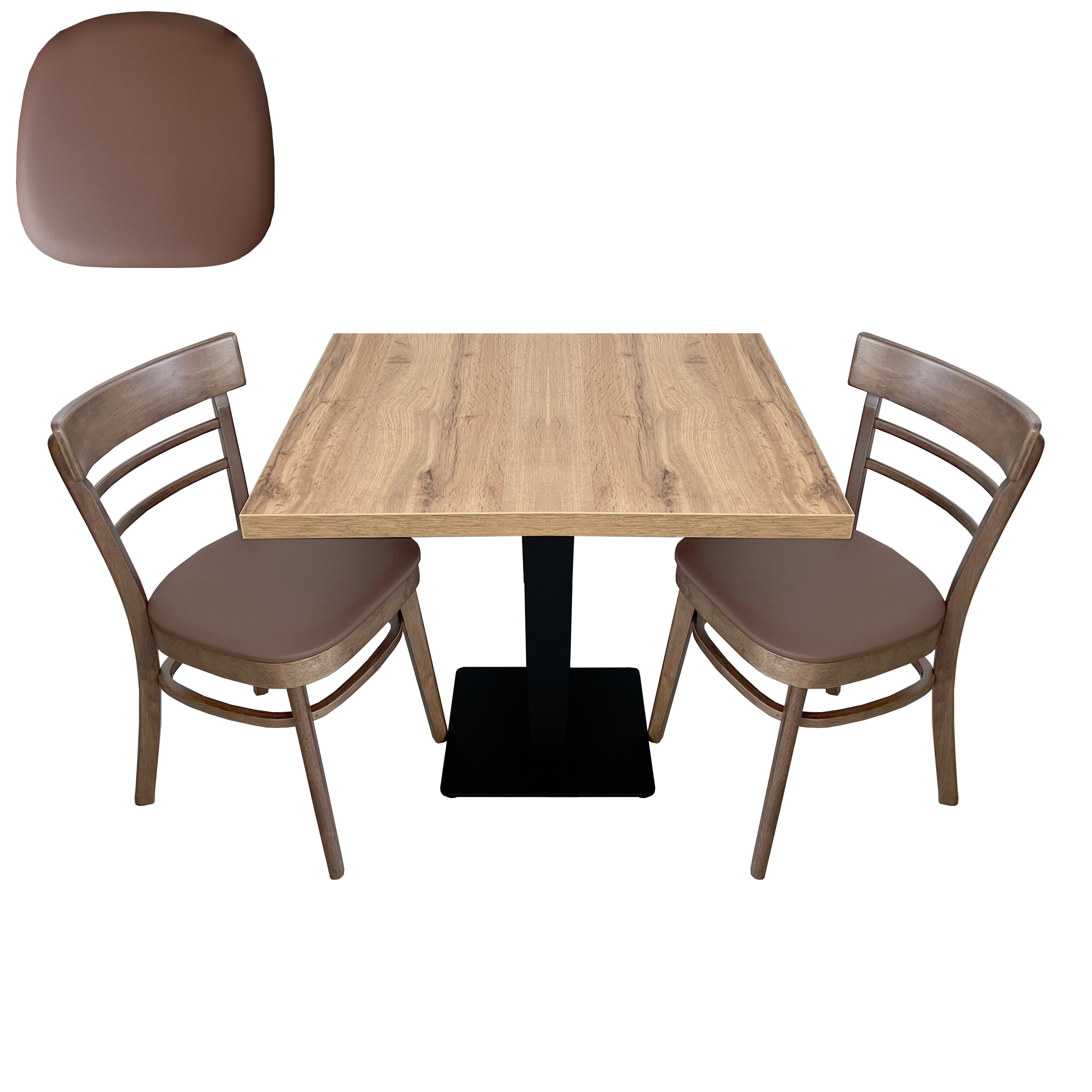 1+2 Restaurant Set 60x60cm Stuhl Emma Cocoa Rot Kunstleder-ING10659