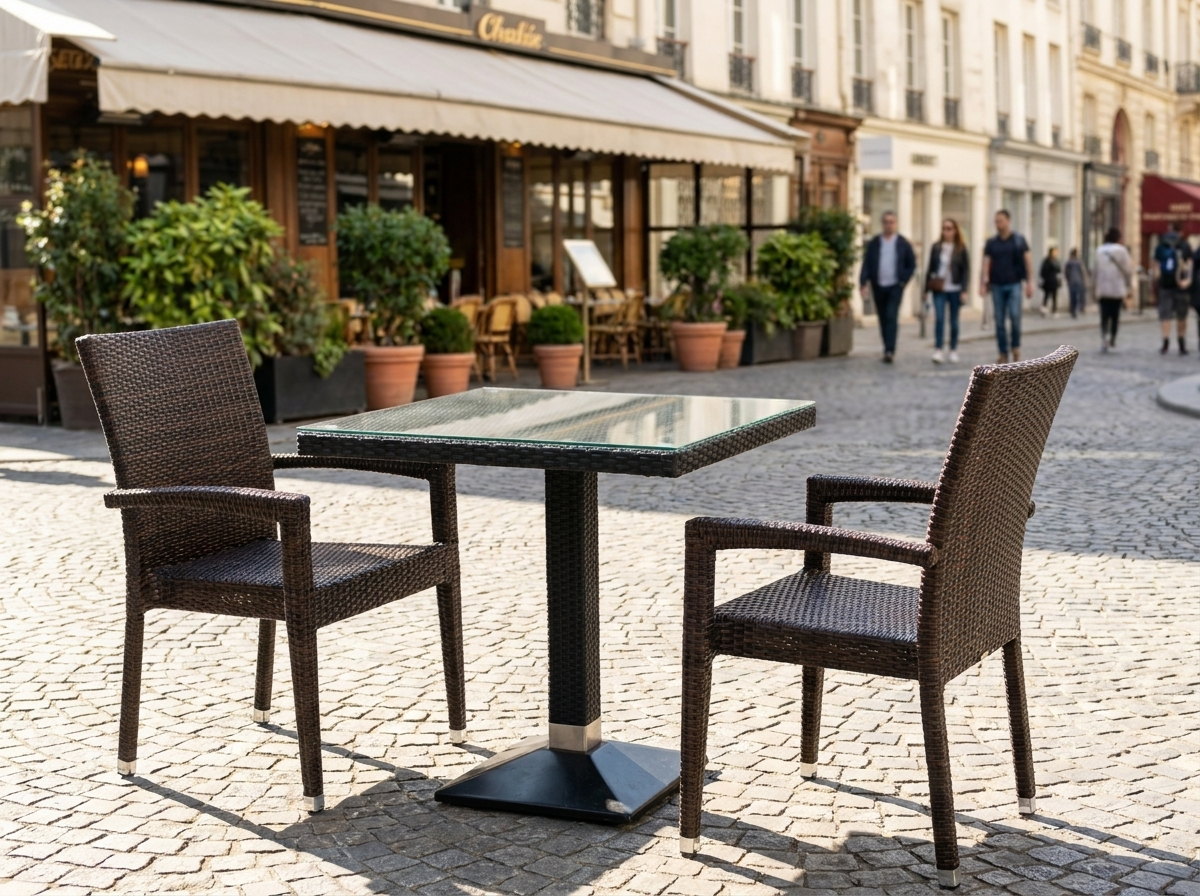 1+2 sæt Verona polyrattan havestole udendørs bord rattan stabelbar i brun