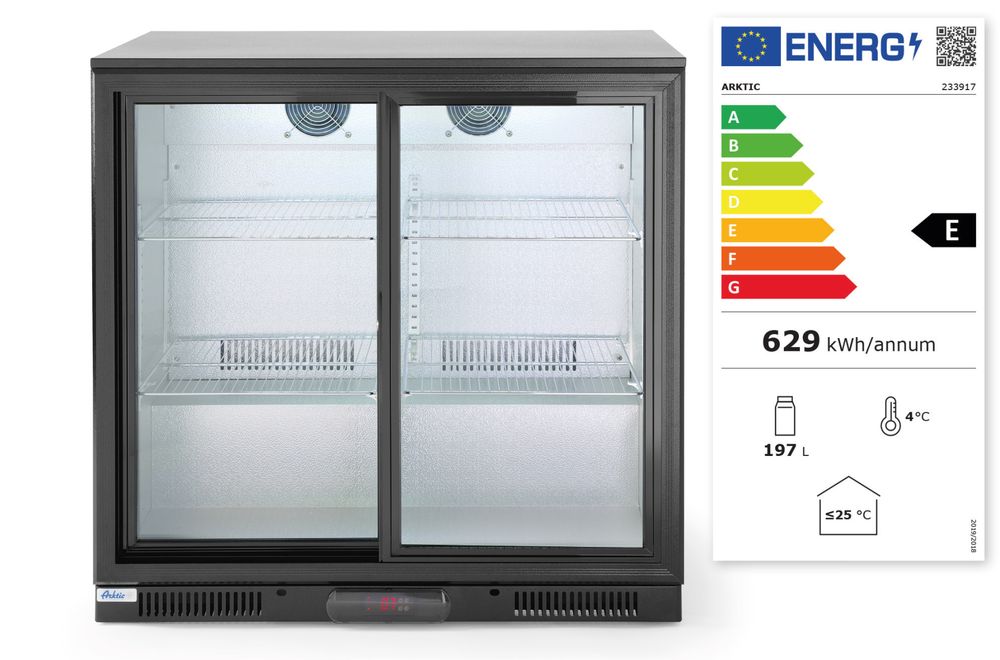 Backbar-Kühlschrank mit doppelten Schiebetüren Arktic 197L Schwarz 220-240V/160W 900x520x(H)865mm-ING11193