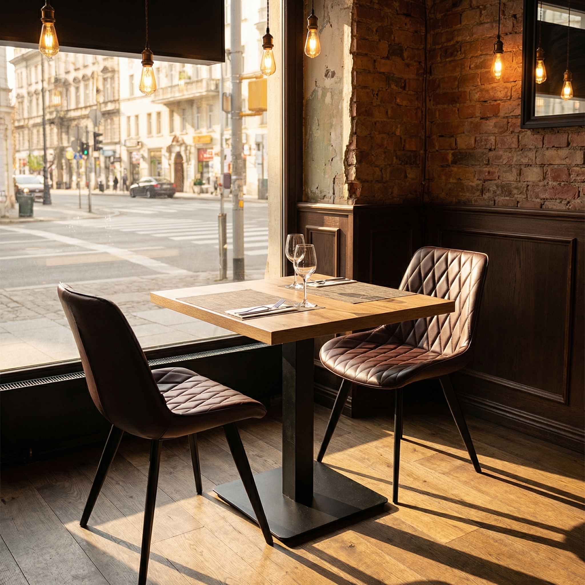 1+2 sæt Mørkebrun Scarlet 70x70 Restaurantbord og -stole