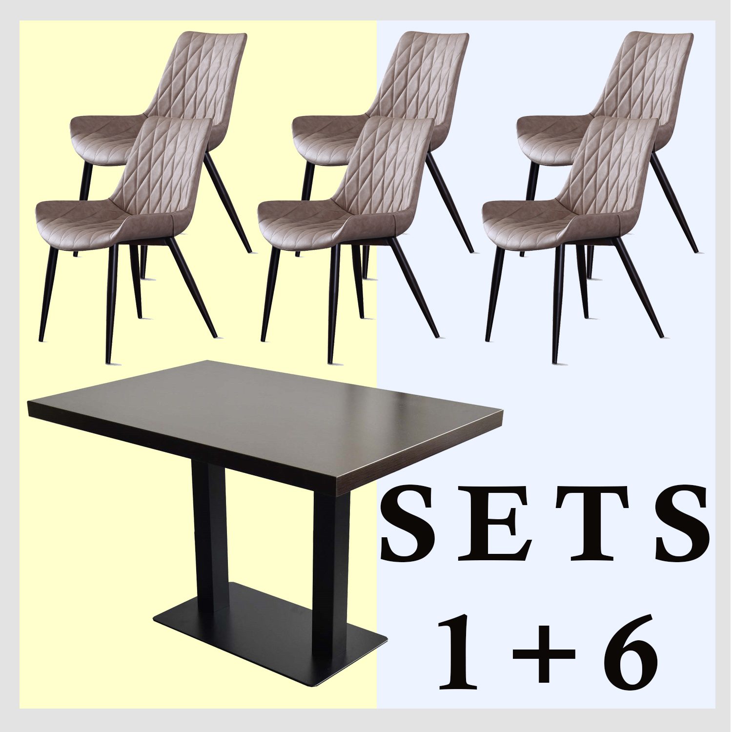 1+6 sæt 120x80cm Scarlet Lysebrun Restaurantstole Hotelbord